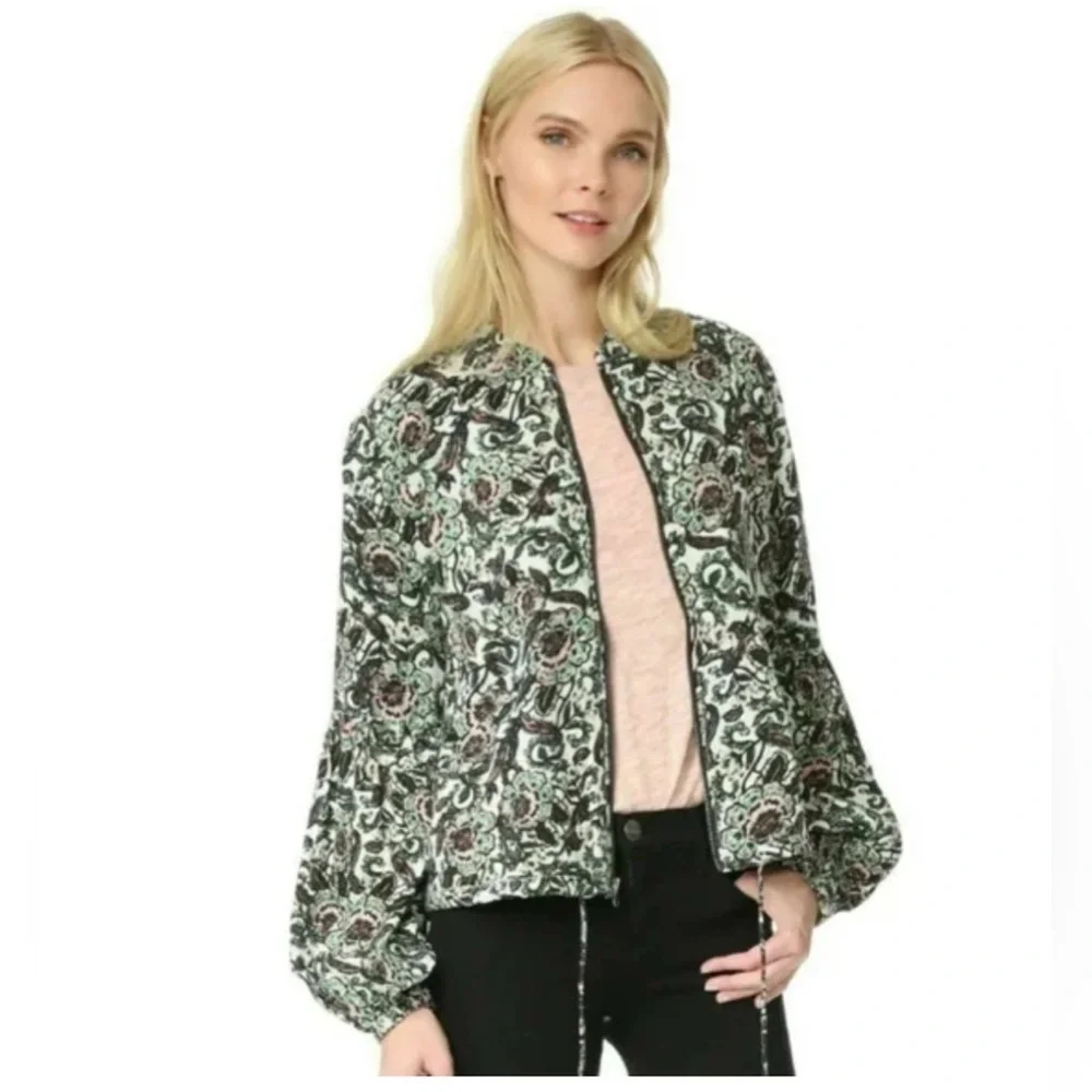 Free People Soft floral Print  Jacket Top Bomber zip up M